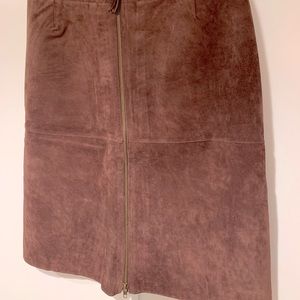 Suede Leather Skirt with Front Zipper